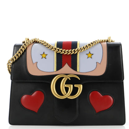 Gucci Web Heart Gg Marmont Chain Shoulder Bag Leather Medium