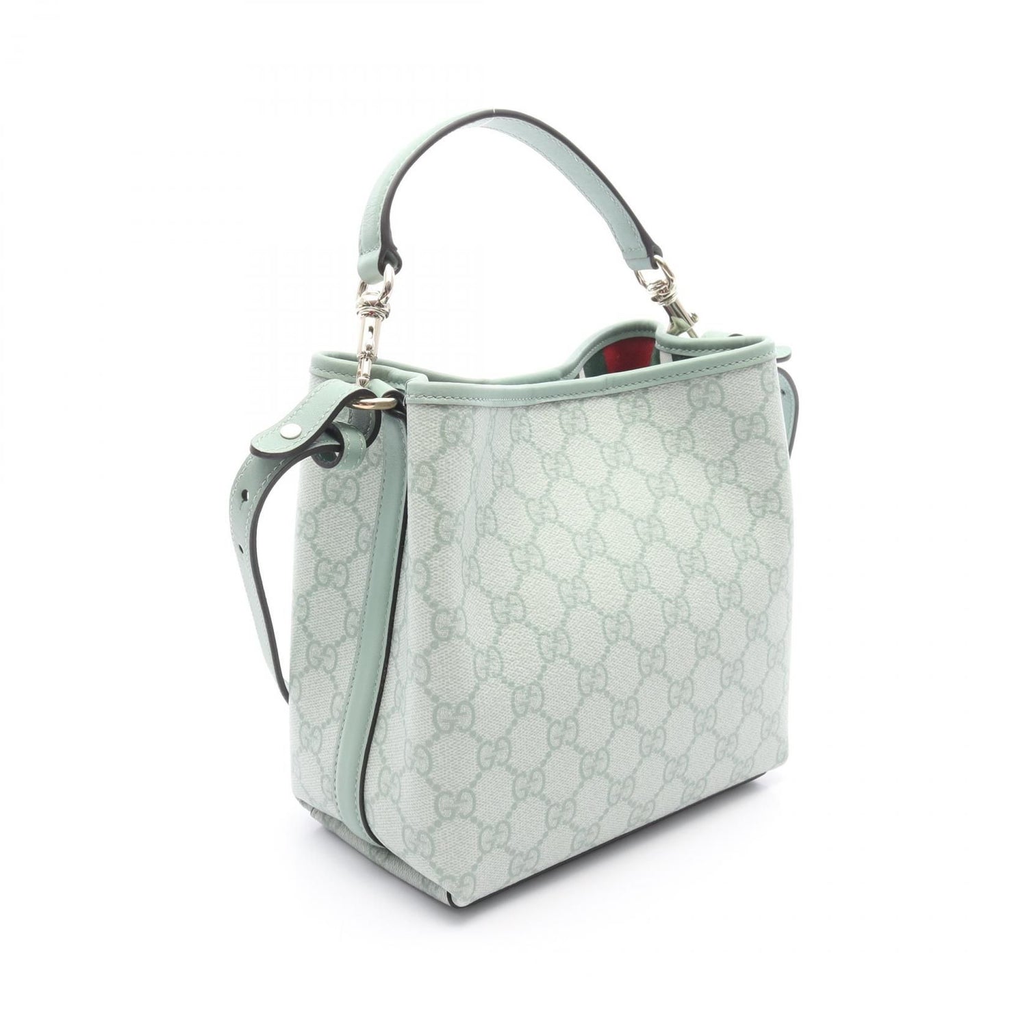 Gucci Gg Emblem Small Bucket Bag Green Pvc Coated Canvas 815118 Fad 6l 8458
