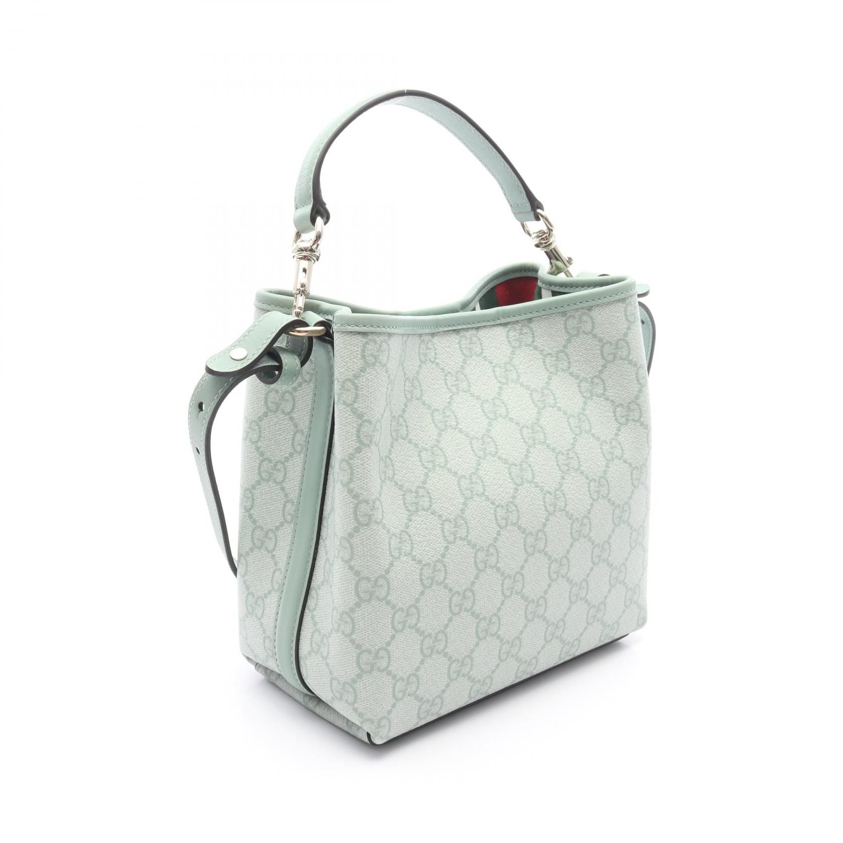 Gucci Gg Emblem Small Bucket Bag Green Pvc Coated Canvas 815118 Fad 6l 8458
