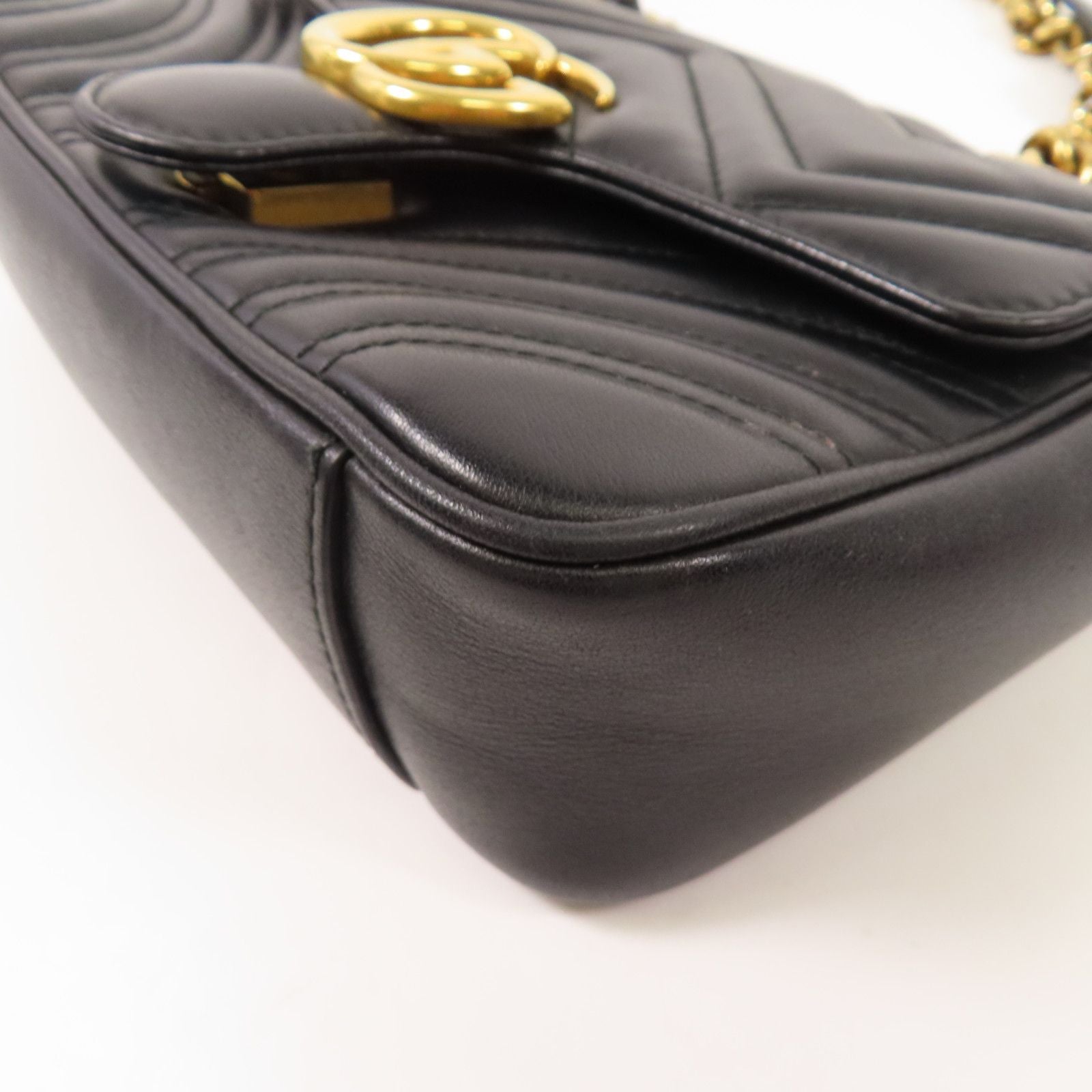 Gucci Cowhide Leather Gg Marmont Mini Golden Cross Shoulder Bag Black Calfskin (cowhide) 446744