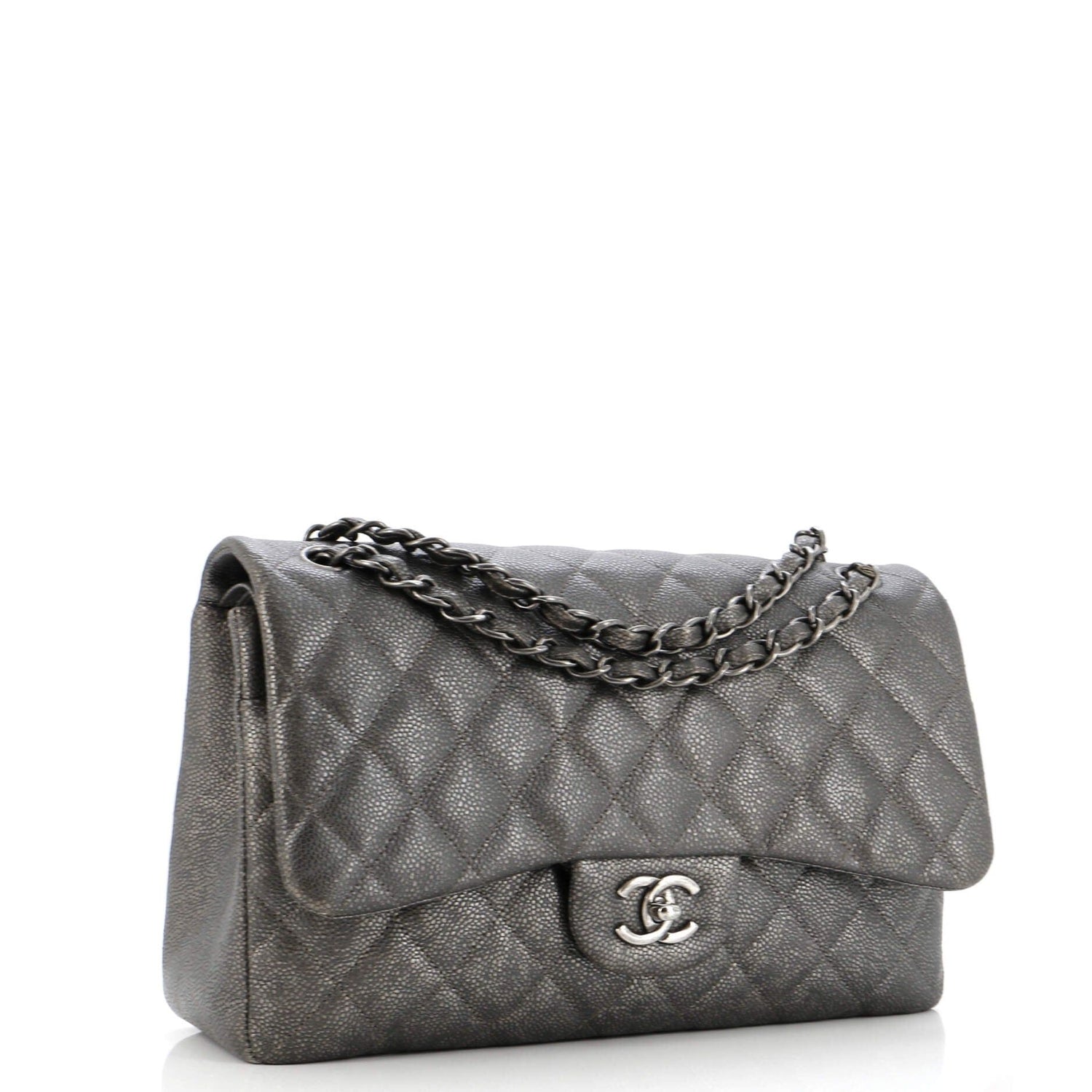 Chanel Classic Double Flap Bag Quilted Metallic Caviar Jumbo