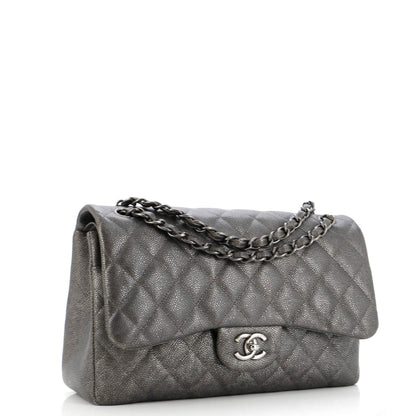 Chanel Classic Double Flap Bag Quilted Metallic Caviar Jumbo