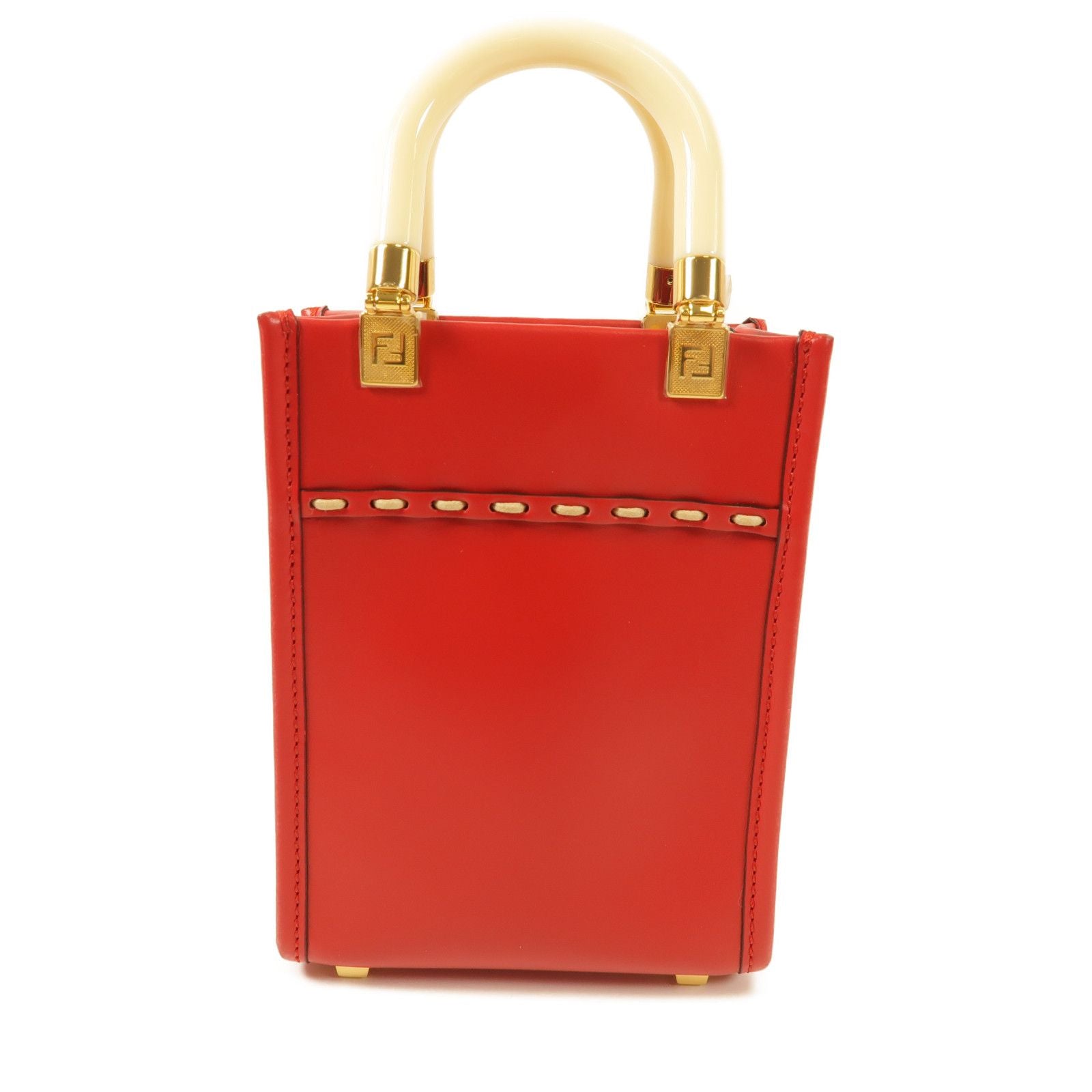 Fendi Cowhide Leather Mini Sunshine Gold Hand-handed Shoulder Bag 2way Shoulder Bag Red Calfskin (cowhide) 8bs 051