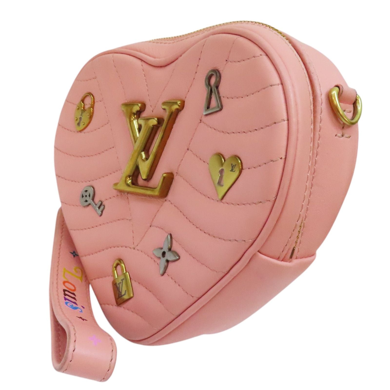 Louis Vuitton New Wave Love Lock Heart Shoulder Bag Calfskin Pink M 53205