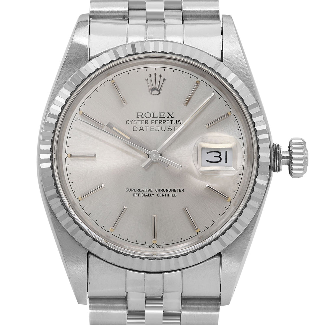 Rolex Datejust 36mm Jubilee Stainless Steel Silver Dial Automatic Watch 16014