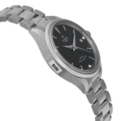Tudor Style 34mm Stainless Steel Diamond Black Dial Ladies Watch 12300-0004