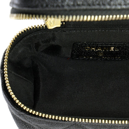 Chanel Top Handle Zip Around Vanity Case With Chain Quilted Caviar Mini