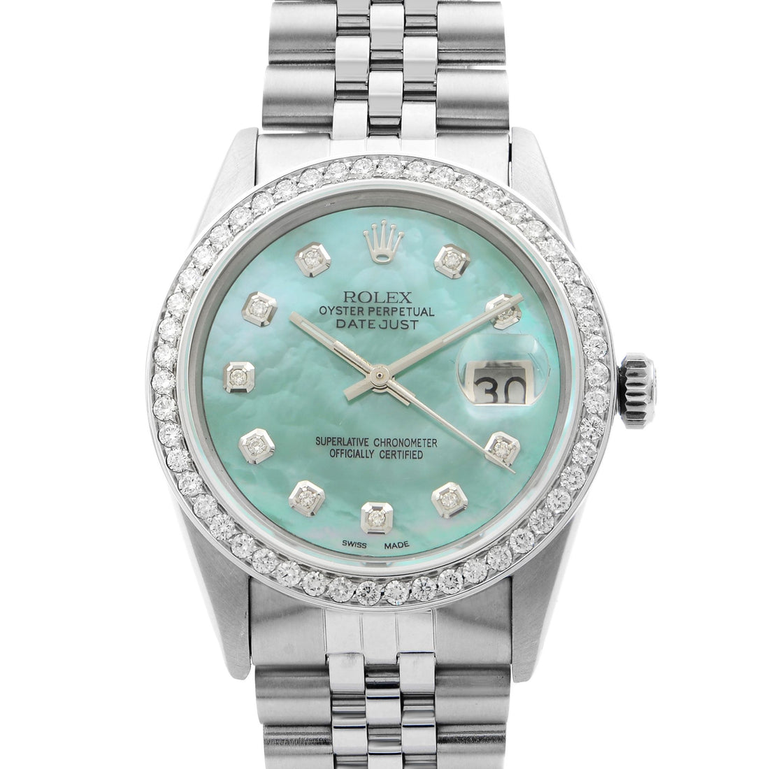 Rolex Datejust Steel 1.20 Cttw Custom Teal Dial Automatic Mens Watch 16014