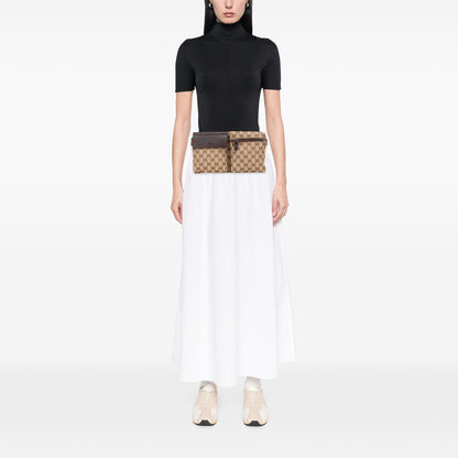 Gucci GG Canvas Web Double Pocket Belt Bag Brown
