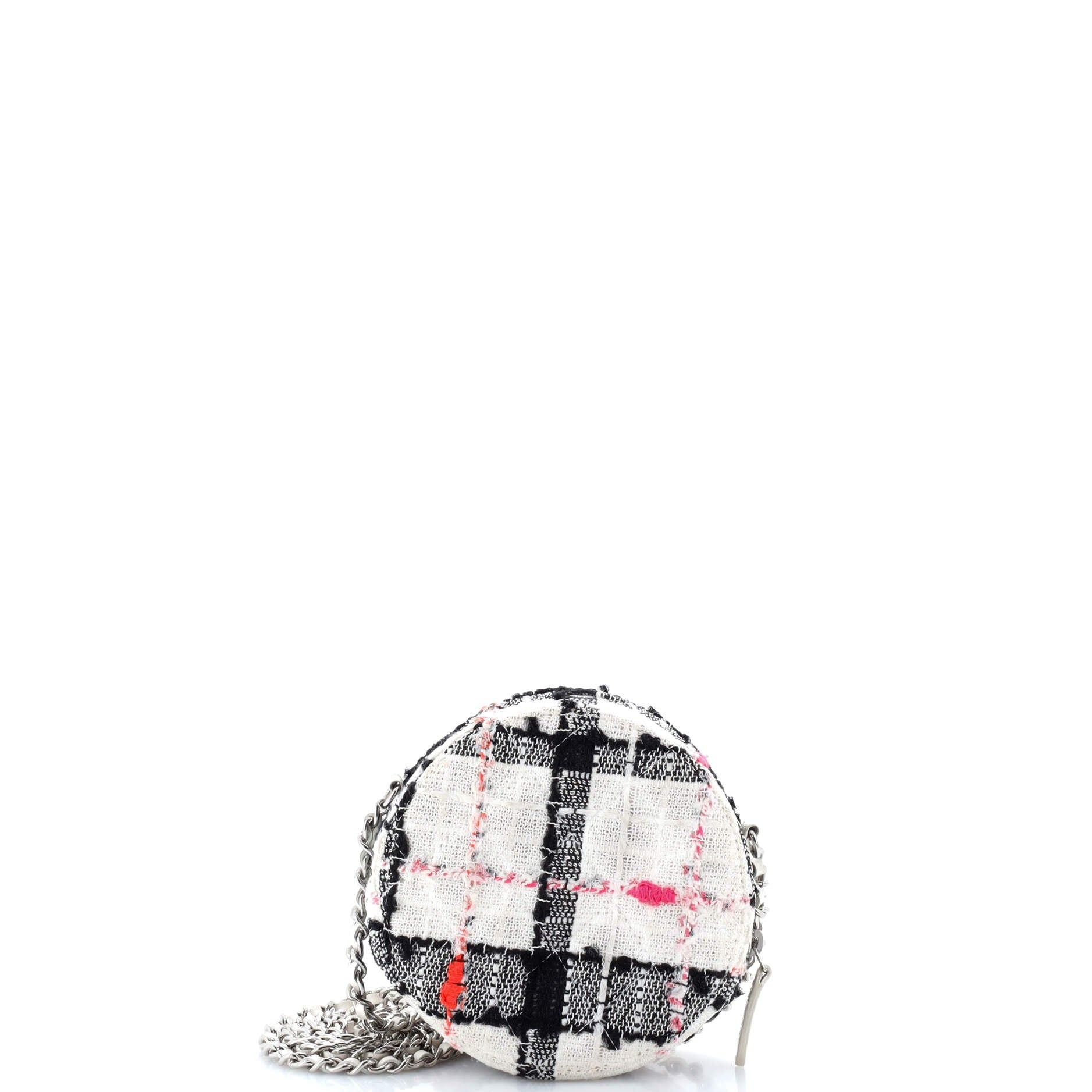 Chanel Round Clutch With Chain Quilted Tweed Mini