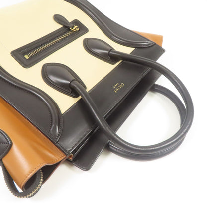 Celine Cowhide Leather Micro Luggage Kinsaku Handmade Bag Black Beige Black/brown/beige Calfskin (cowhide)