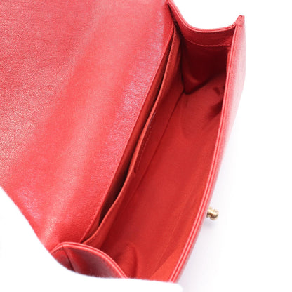 Chanel Red Boy Shoulder Bag Leather Caviar