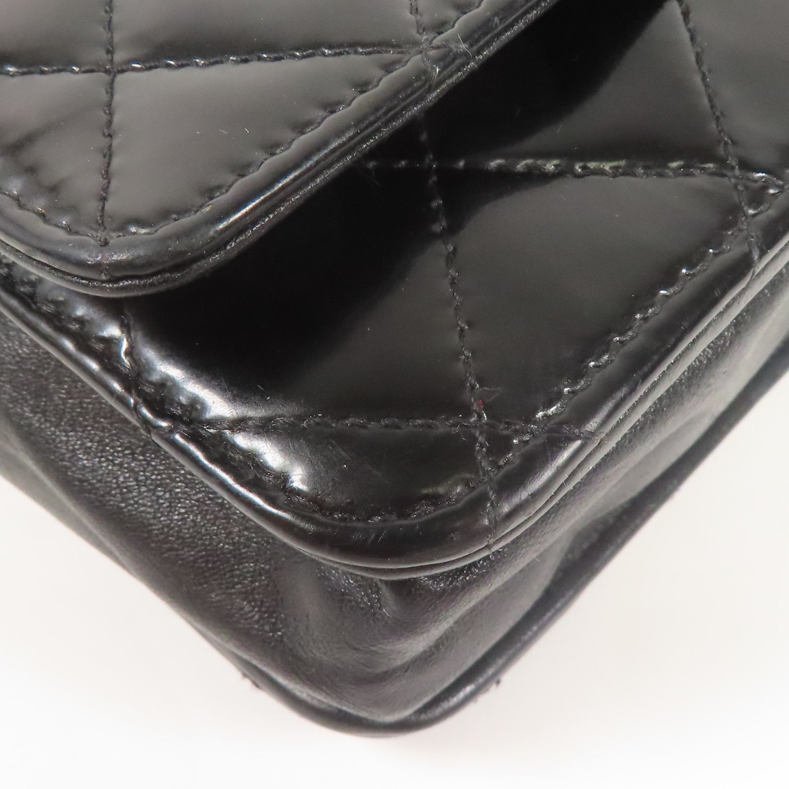 Chanel Black Lacquered Leather Woc Wallet On Chain Silver Cross Shoulder Back Bag Enamel
