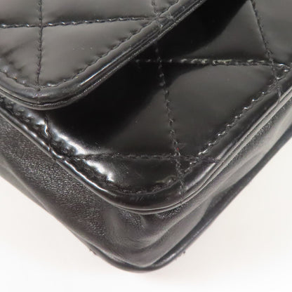 Chanel Black Lacquered Leather Woc Wallet On Chain Silver Cross Shoulder Back Bag Enamel