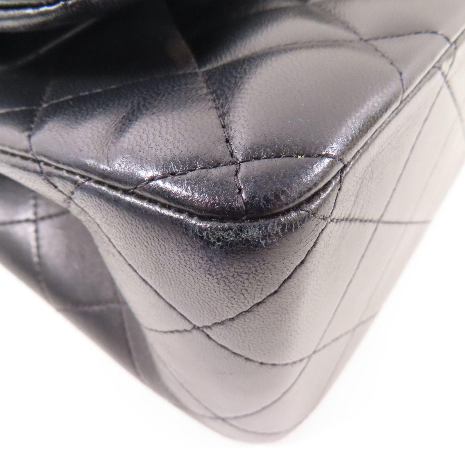 Chanel Black Sheepskin Leather Large Classic Golden Cross Shoulder Back Bag Lambskin (sheep Leather)