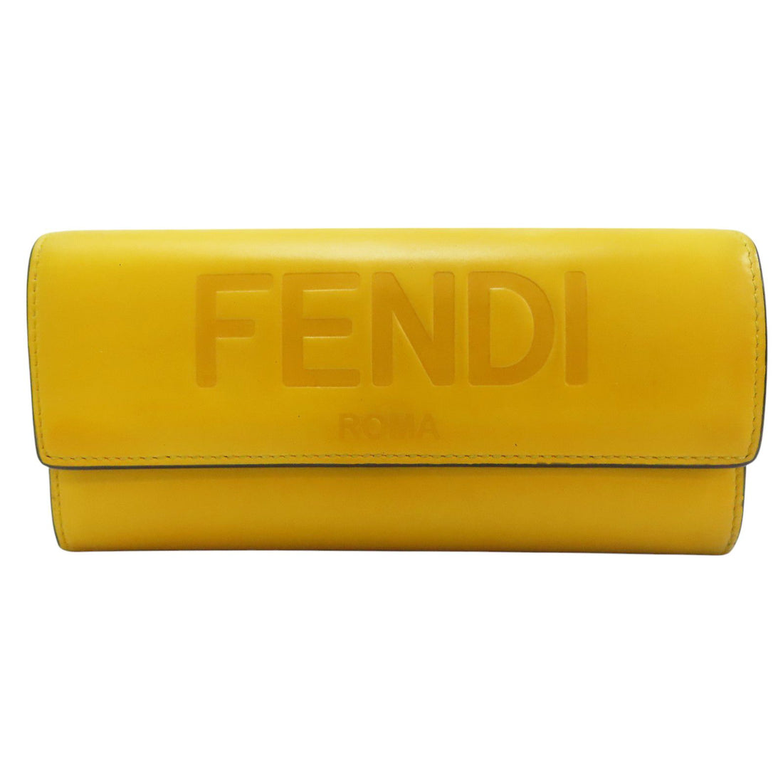 Fendi Logo Long Wallet Calfskin Yellow