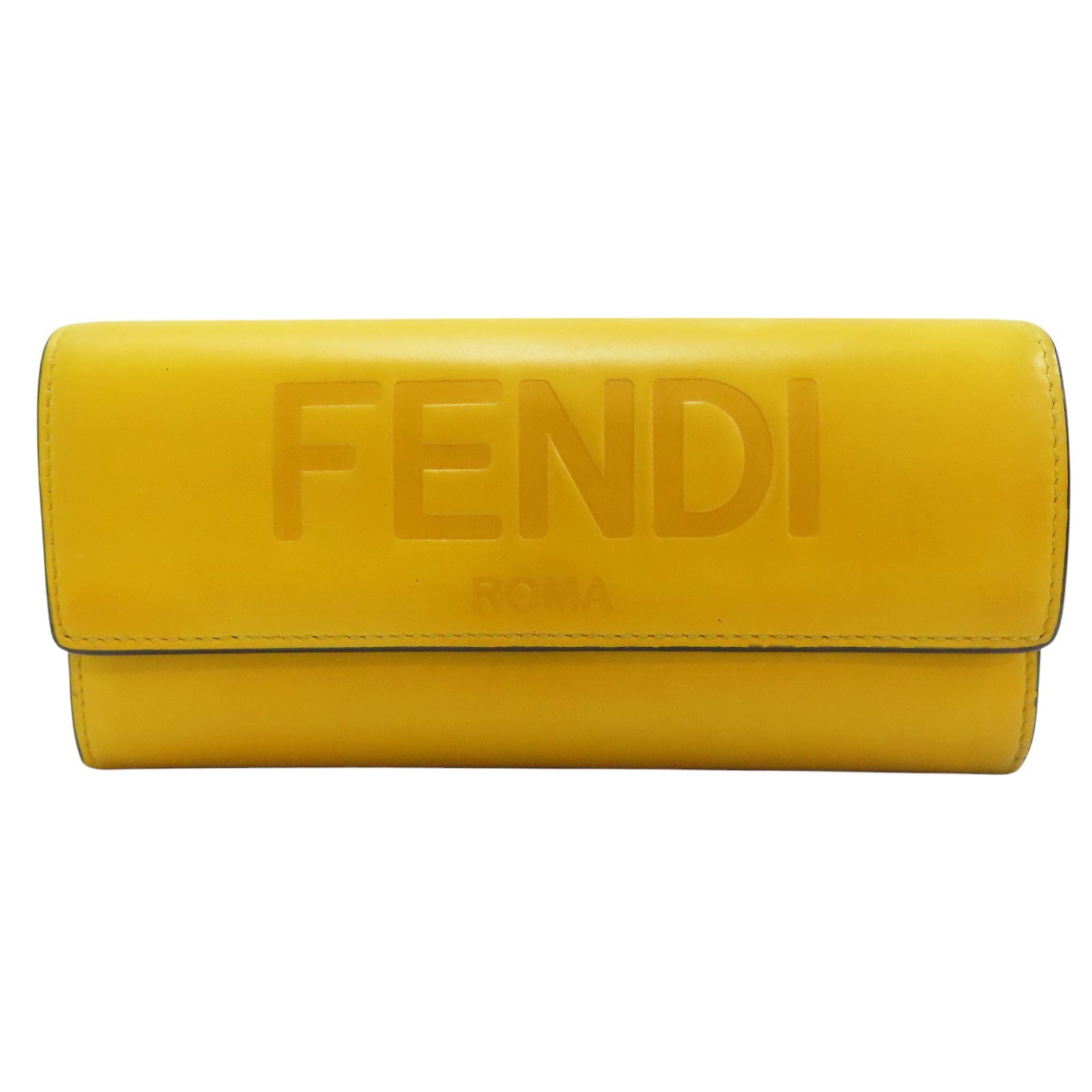 Fendi Logo Long Wallet Calfskin Yellow