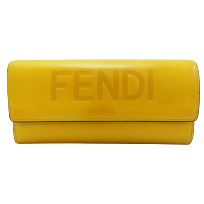 Fendi Logo Long Wallet Calfskin Yellow
