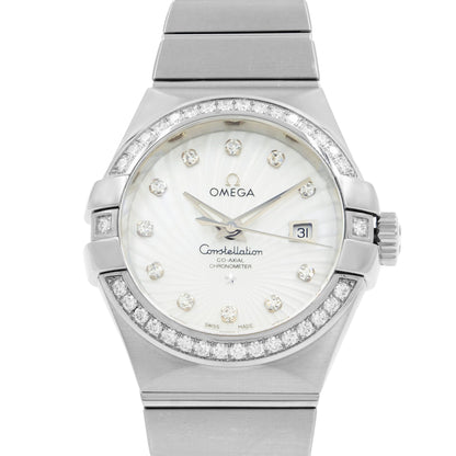 Omega Constellation Silver Diamond White Gold Ladies Watch 123.55.31.20.55.003
