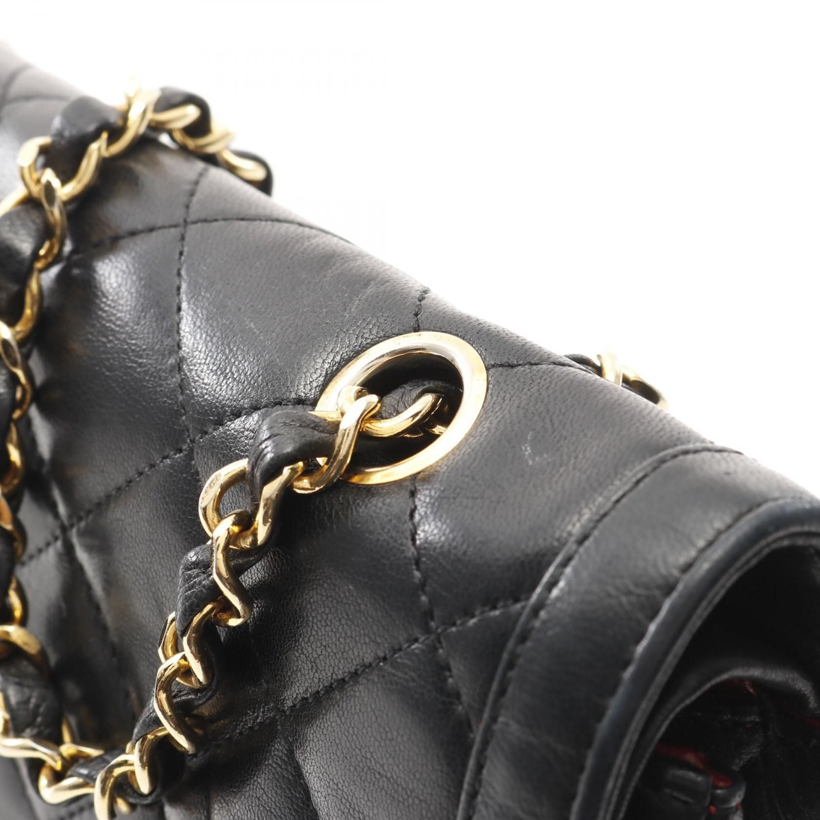 Chanel Matelasse W Flap Shoulder Bag Lambskin Black