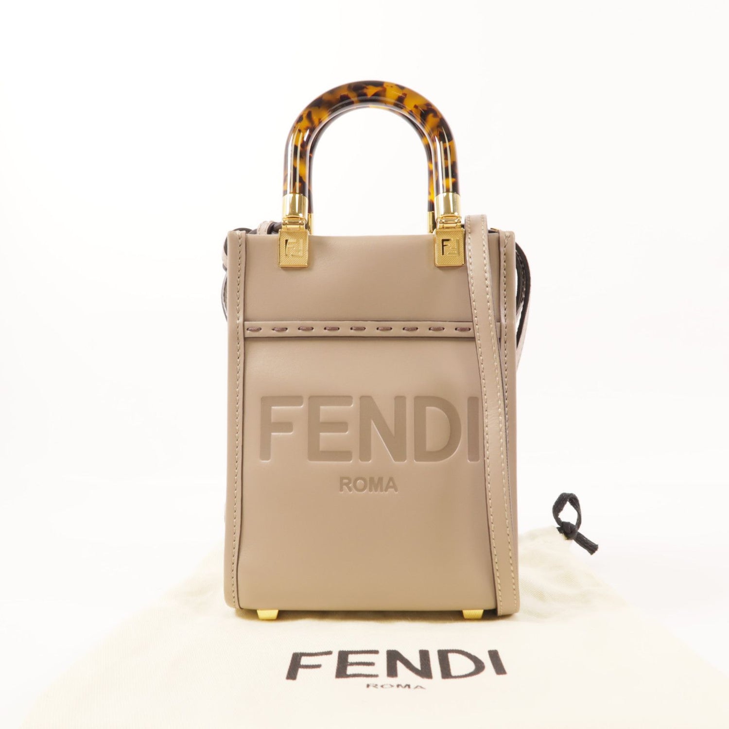 Fendi Cowhide Leather Mini Sunshine Shopper Hand-turned Shoulder Bag 2way Shoulder Bag Gray Grey Calfskin (cowhide) 8