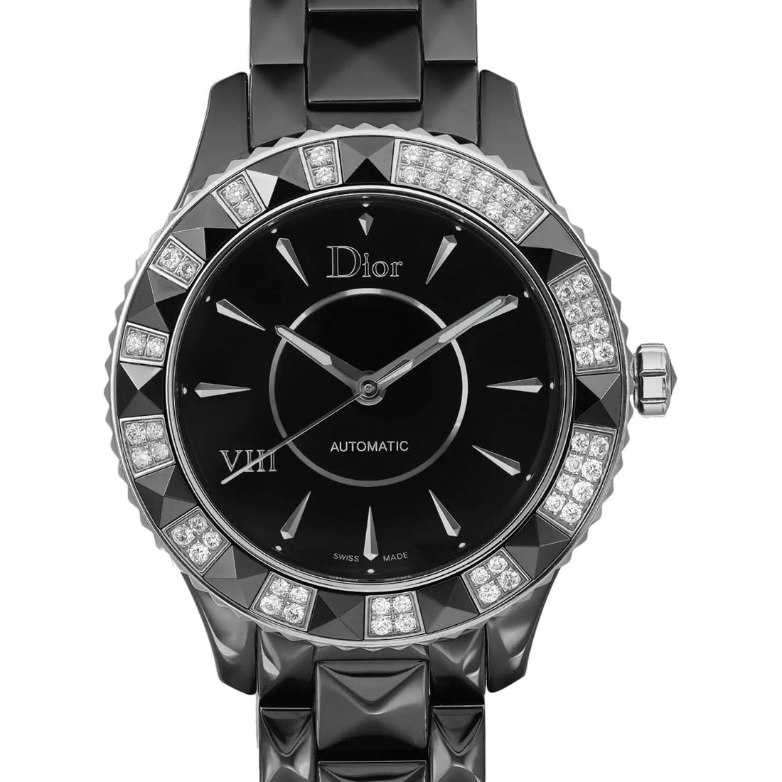 Christian Dior VIII Steel Ceramic Diamonds Black Dial Ladies Watch CD1245E1C001