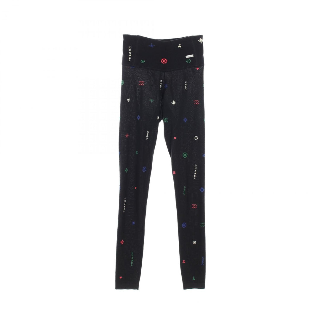 Chanel Black Coco Mark Camellia Leggings Pants Cashmere Silk 21n P 70775k 10260