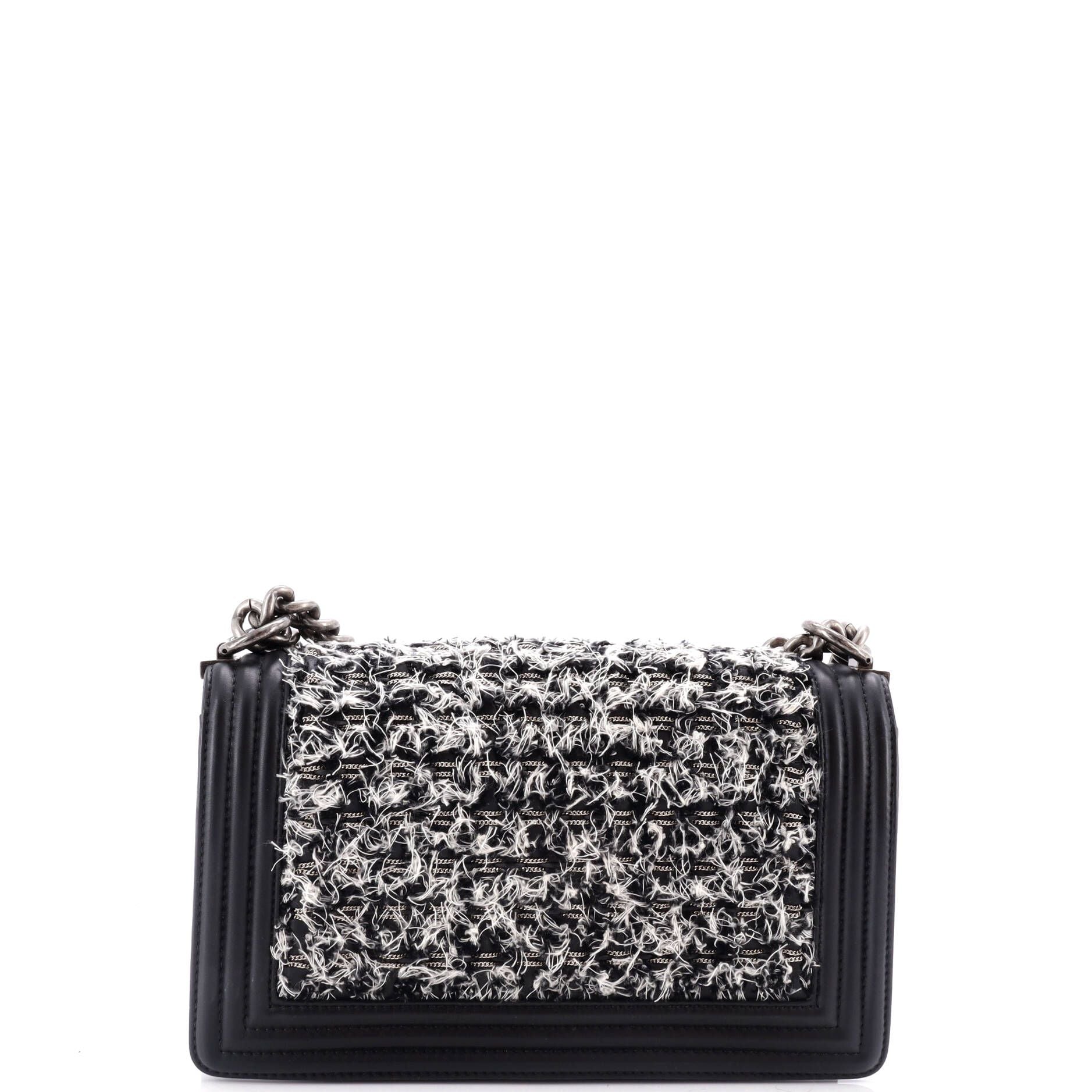 Chanel Boy Flap Bag Braided Tweed Old Medium