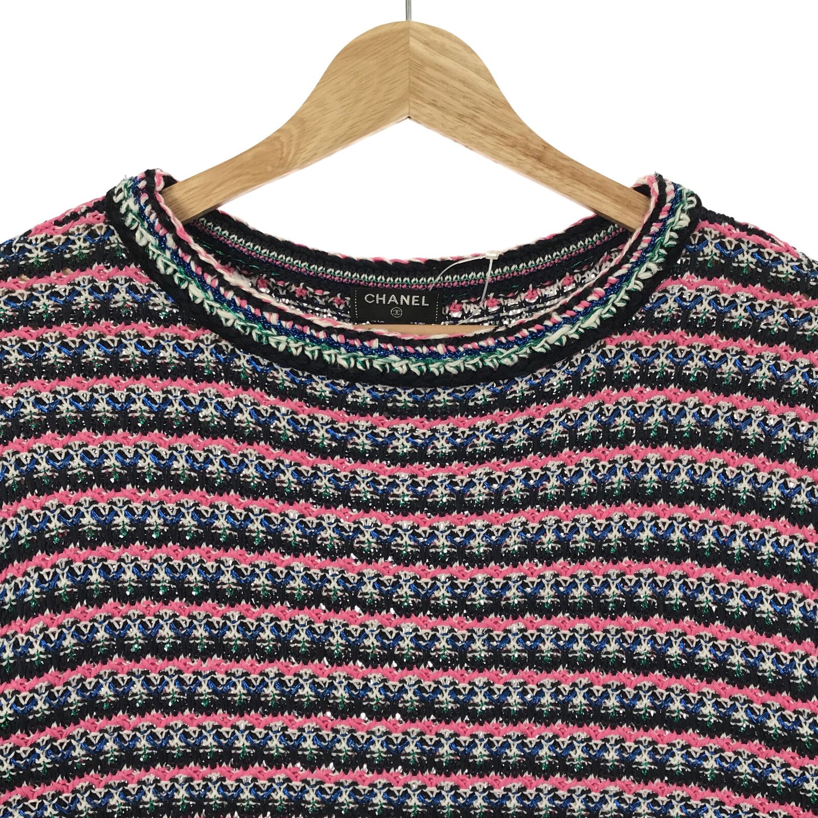 Chanel Short Sleeve Tweed Sweater Cotton Pink 36