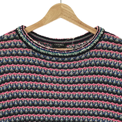 Chanel Short Sleeve Tweed Sweater Cotton Pink 36