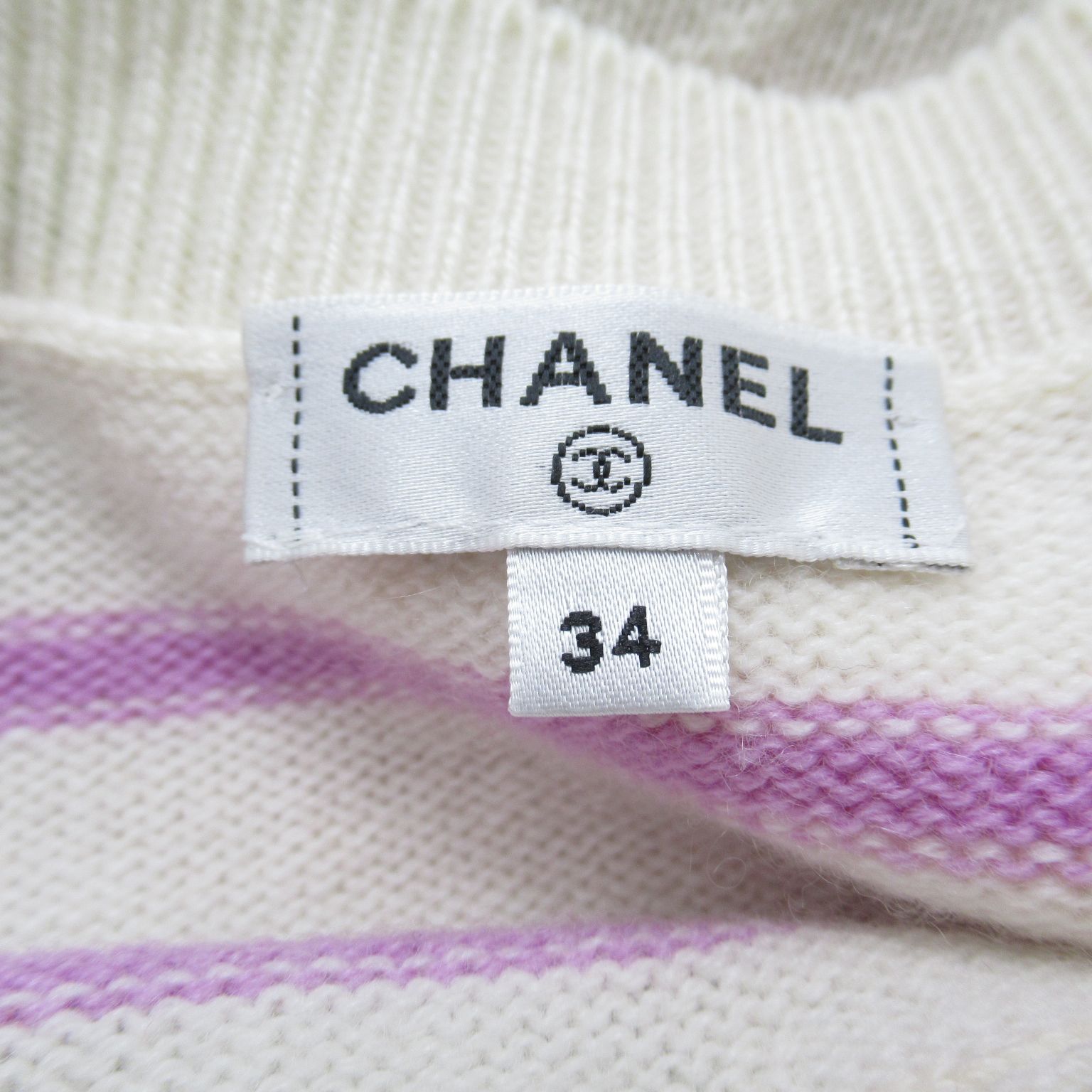 Chanel Striped Cashmere Sweater Knitwear White Multicolor 34