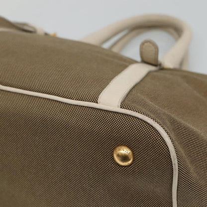 Prada Hand Bag Canvas Beige White Gold Auth