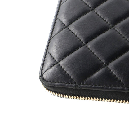 Chanel Zip Around Wallet With Pearl Chain Quilted Lambskin Long