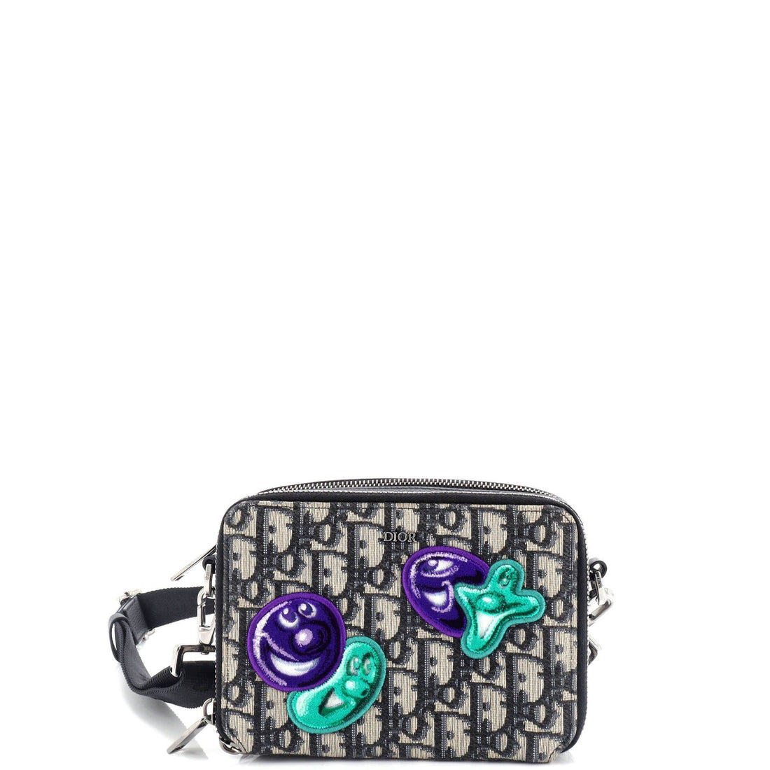 Christian Dior Kenny Scharf Double Zip Crossbody Pouch Oblique Canvas With Applique
