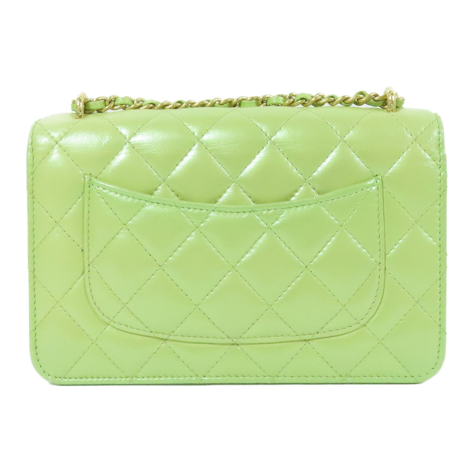 Chanel Green Cowhide Leather Woc Wallet On Chain Golden Cross Shoulder Back Bag Calfskin (cowhide) Ap 31
