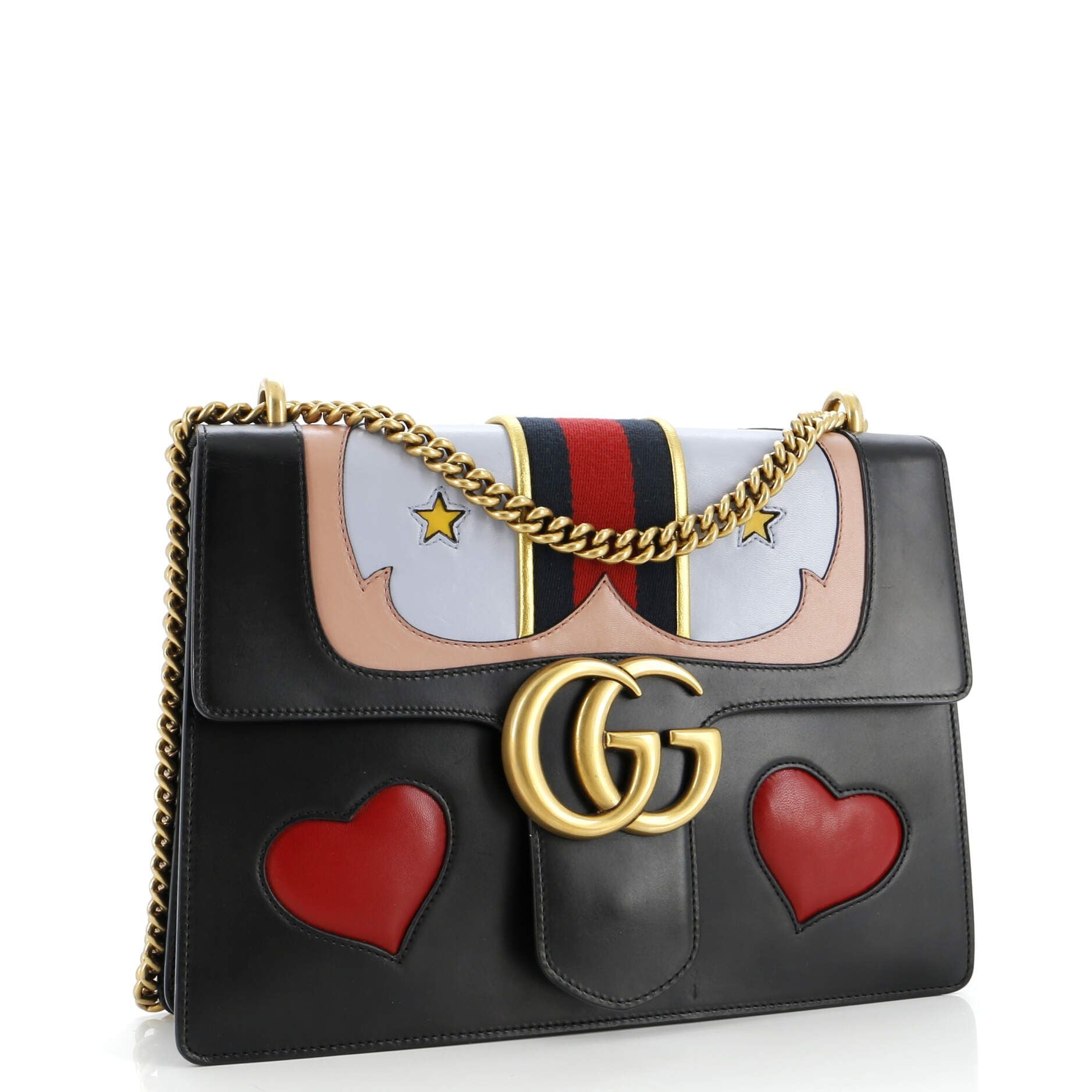 Gucci Web Heart Gg Marmont Chain Shoulder Bag Leather Medium