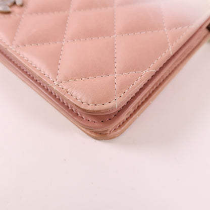 Chanel White Pink/white Lacquer Leather/cowhide Leather Woc Wallet On Chain Silver Cross Shoulder Bag