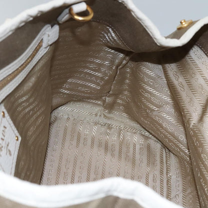 Prada Hand Bag Canvas Beige White Gold Auth