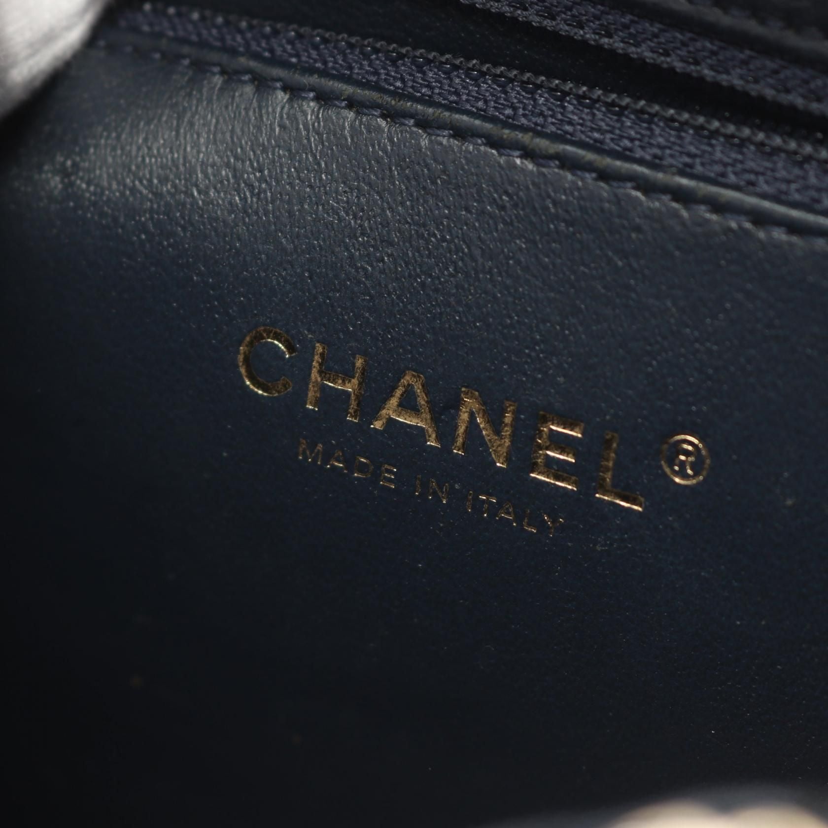 Chanel Navy Cc Filigree Matelasse Shoulder Bag Leather Grained Calfskin