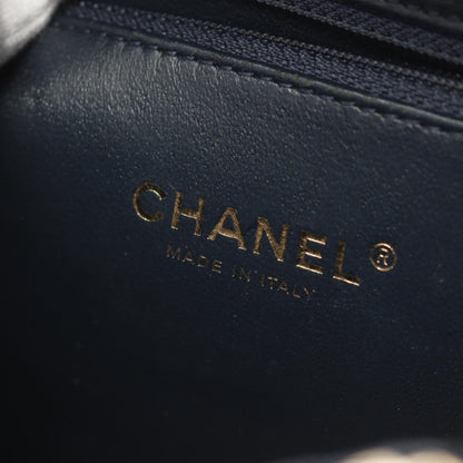 Chanel Navy Cc Filigree Matelasse Shoulder Bag Leather Grained Calfskin