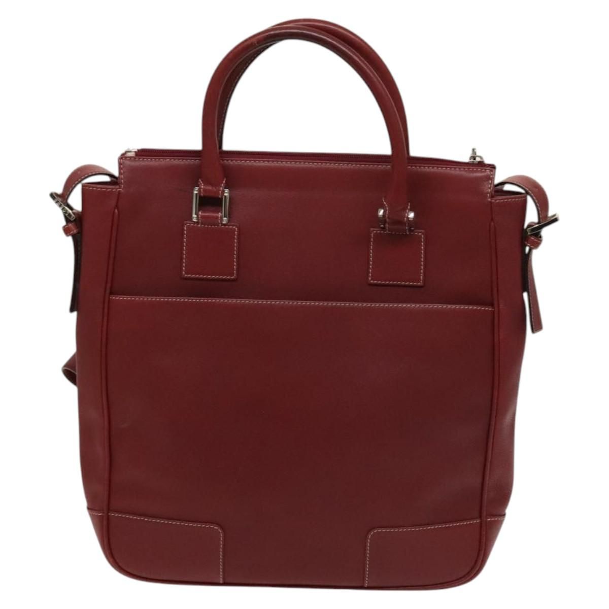 Loewe Anagram Hand Bag Leather 2way Red Silver Auth