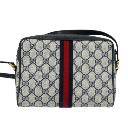 Gucci Gg Supreme Sherry Line Shoulder Bag Pvc Navy Gold 98 02 004 Auth