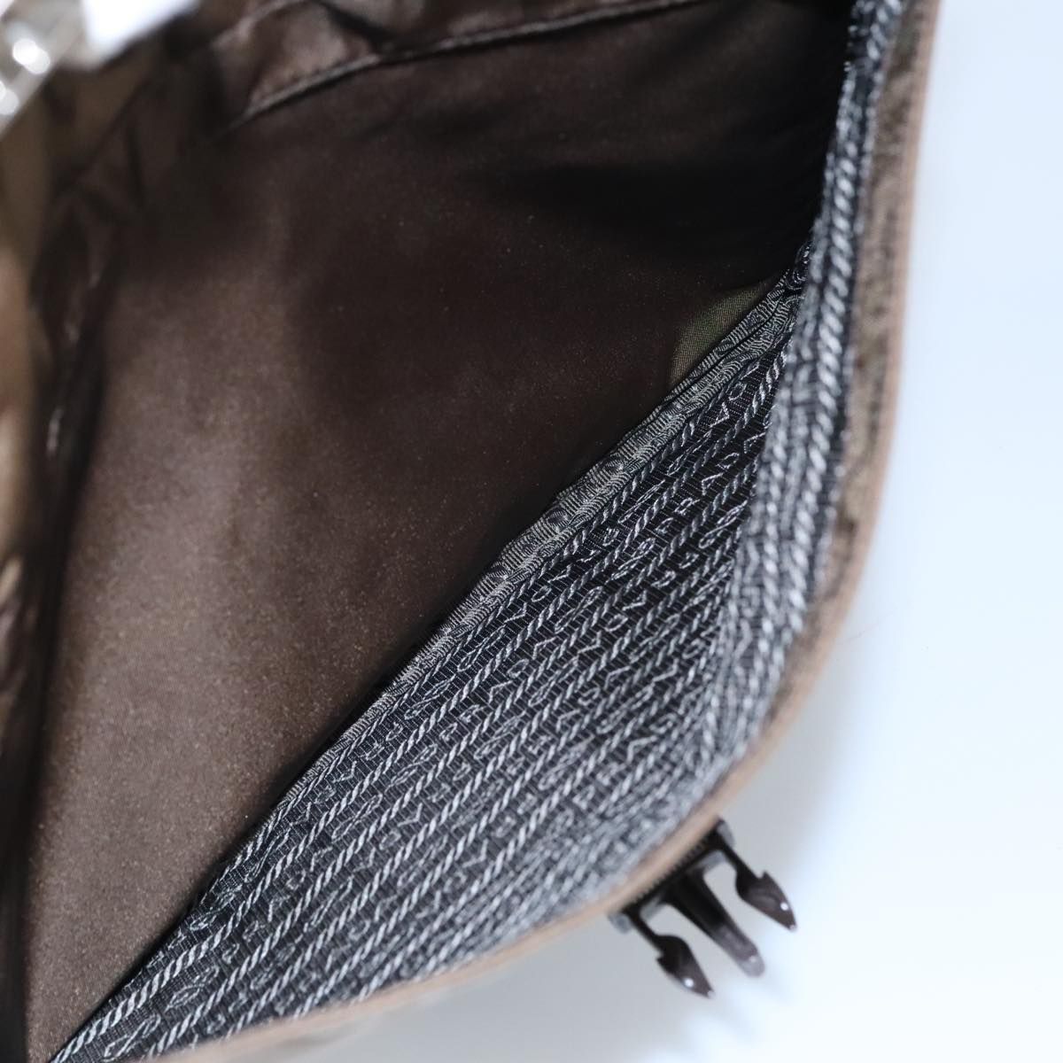 Prada Shoulder Bag Nylon Khaki Brown Silver Auth