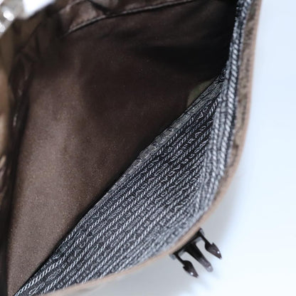 Prada Shoulder Bag Nylon Khaki Brown Silver Auth