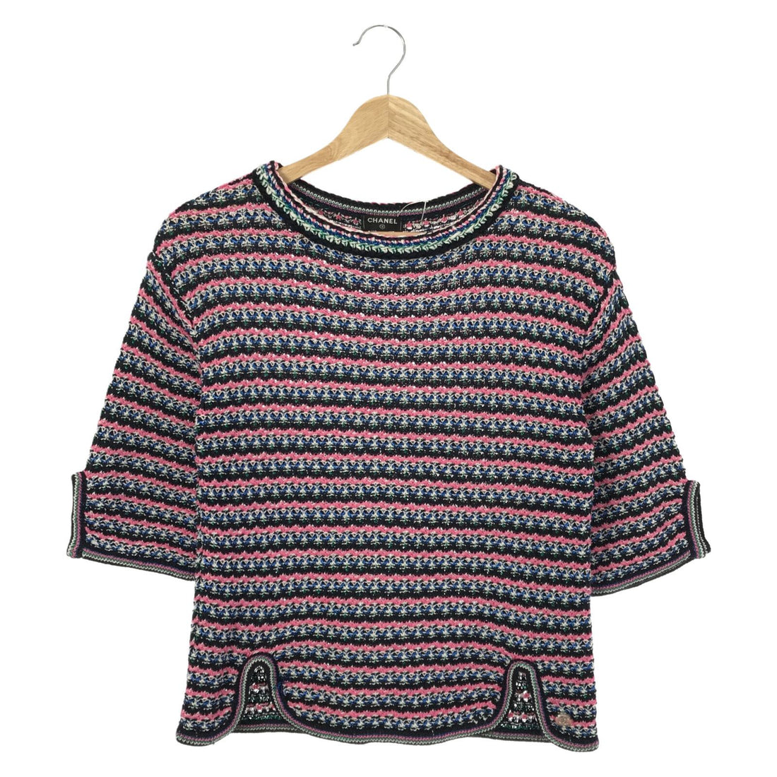 Chanel Short Sleeve Tweed Sweater Cotton Pink 36