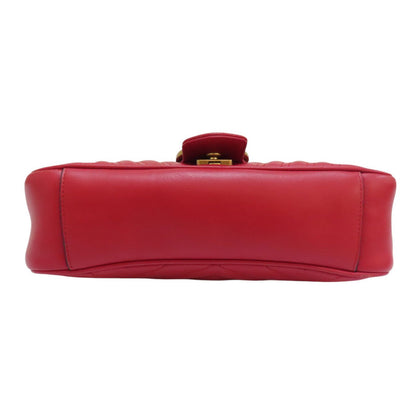 Gucci Small Gg Marmont Shoulder Bag Red Matelasse Chevron Leather 443497