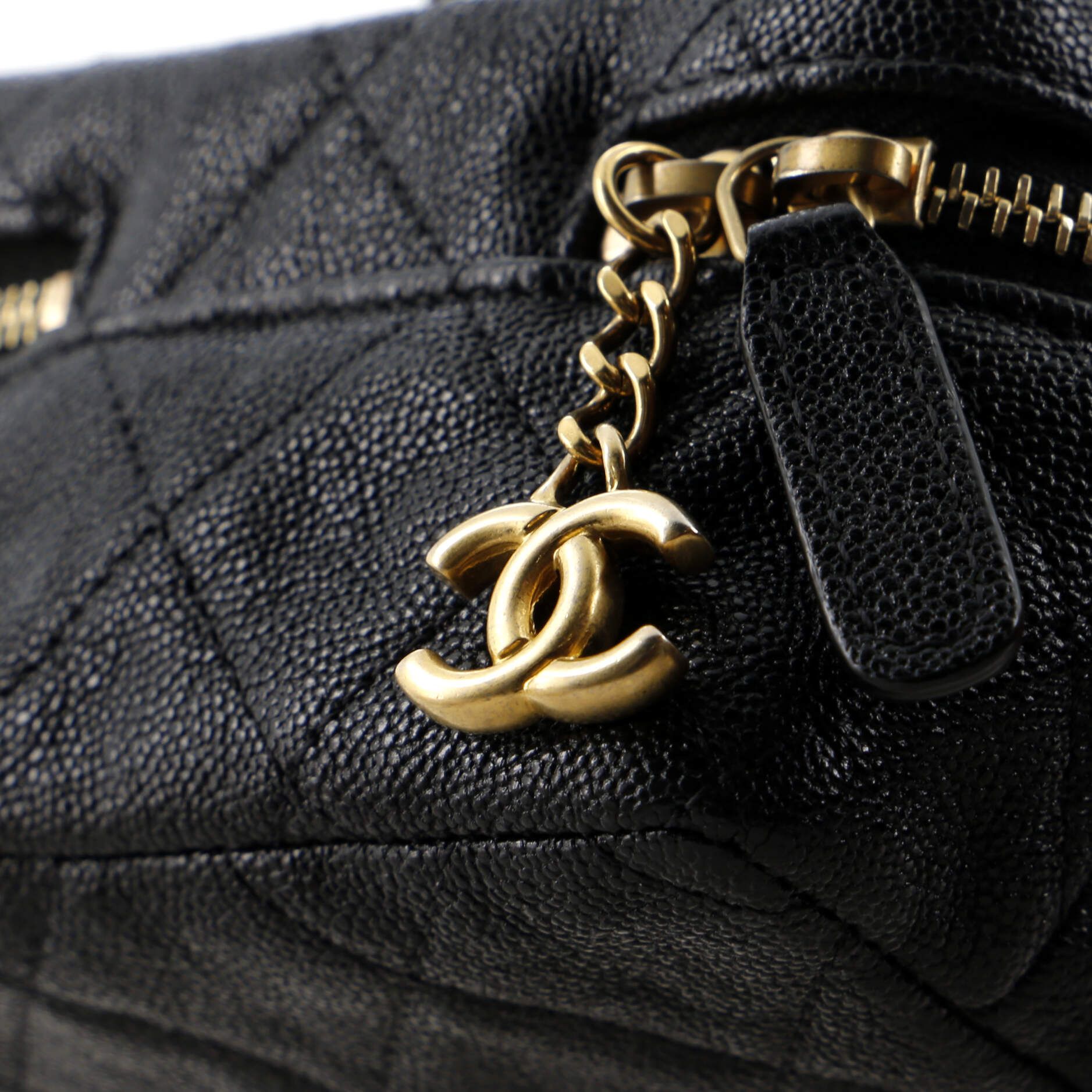 Chanel Top Handle Zip Around Vanity Case With Chain Quilted Caviar Mini