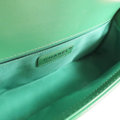 Chanel Matelasse Boy 25 Shoulder Bag Calfskin Green Sliver Tone Metal