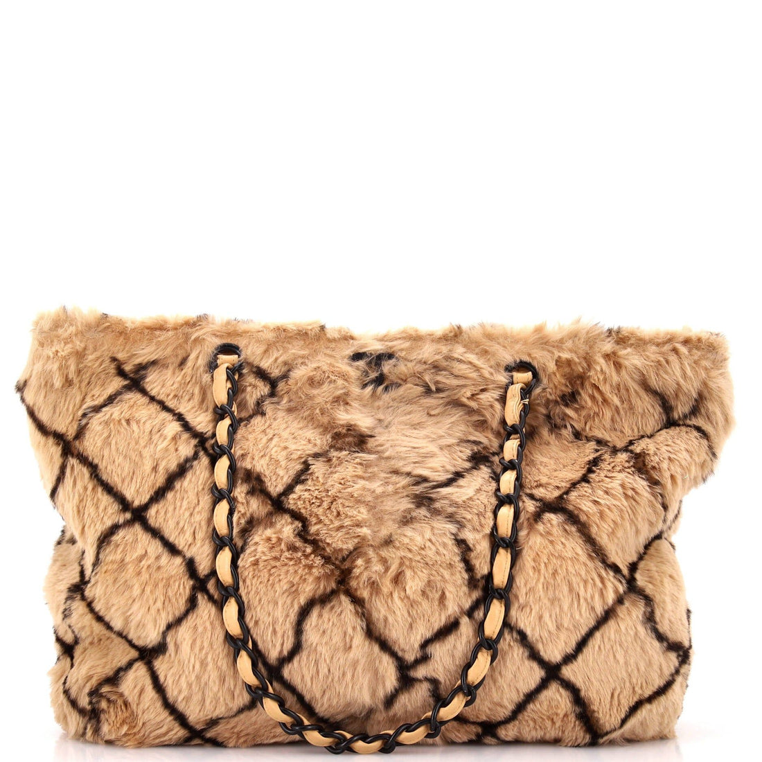 Chanel Vintage Cc Chain Tote Printed Lapin Fur Medium