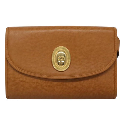 Christian Dior Shoulder Bag Leather Beige Auth